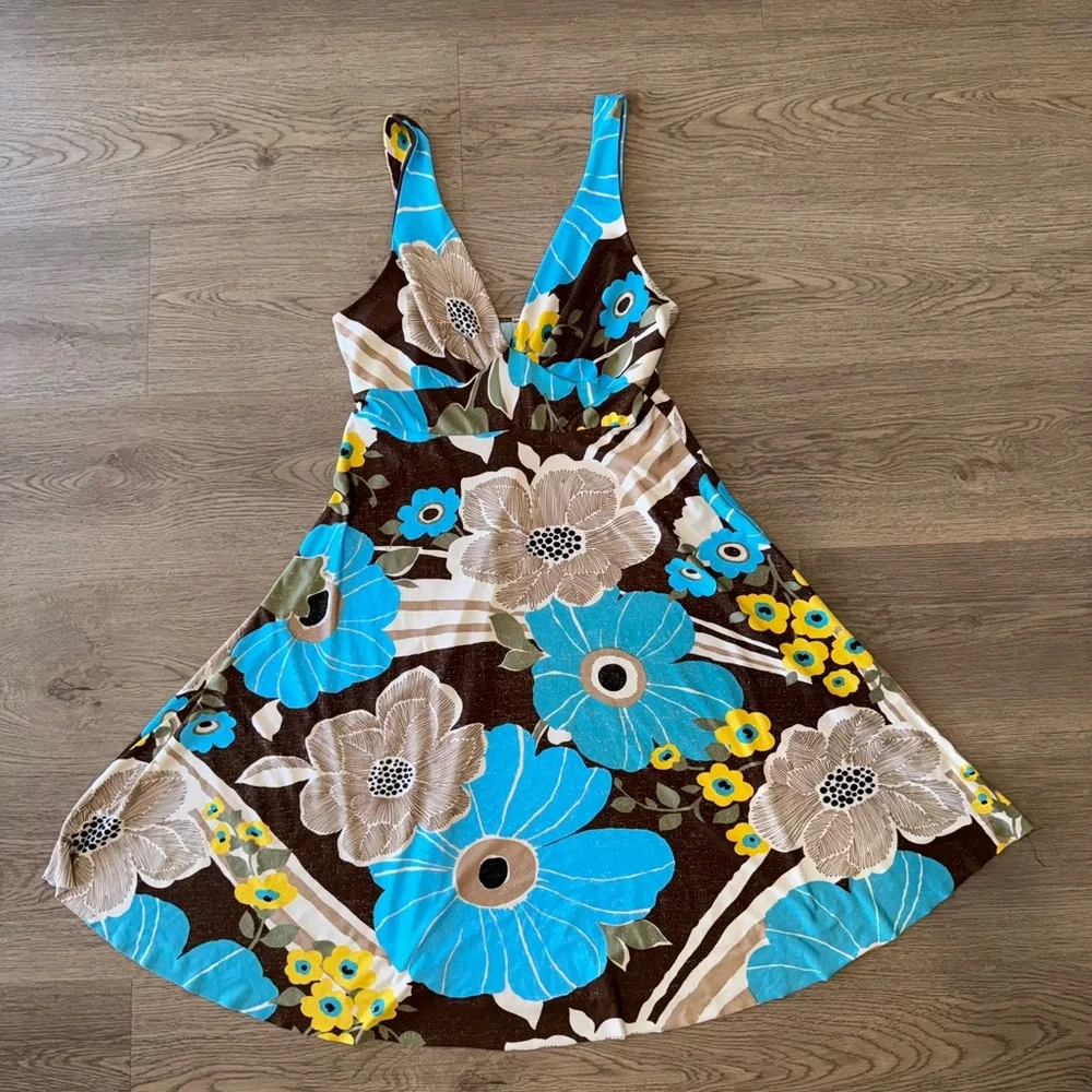 Y2K Yippee Multicolor Floral Print Babydoll High Low Midi Dress Top Sundress